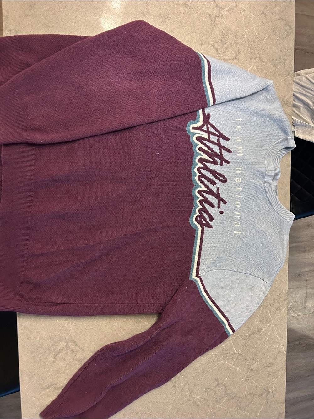 TNA Maroon and Light Blue Crewneck Sweater with Script Logo